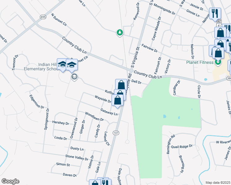 map of restaurants, bars, coffee shops, grocery stores, and more near 106 Koffman Drive in Hopkinsville