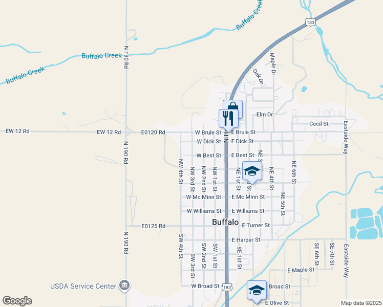 map of restaurants, bars, coffee shops, grocery stores, and more near 519 Southwest 3rd in Buffalo