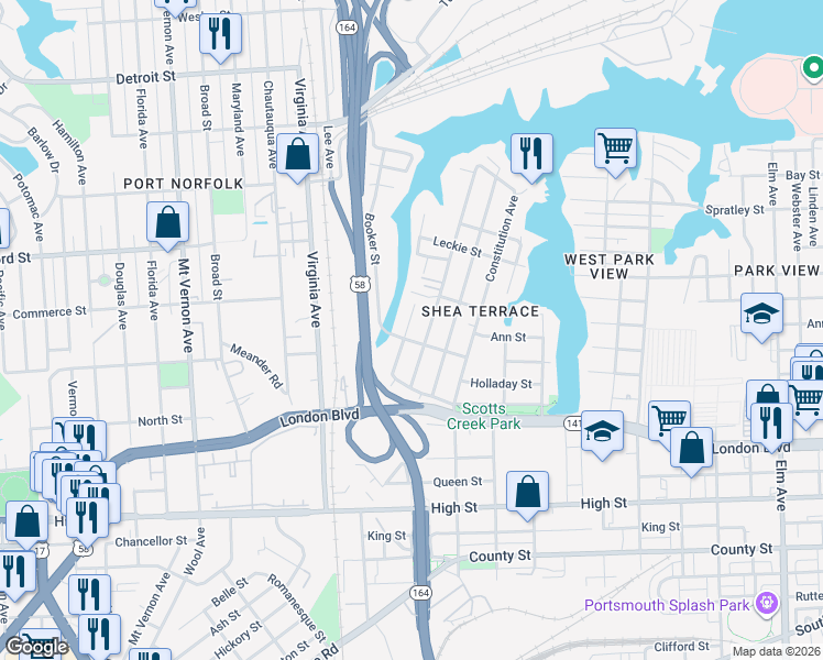 map of restaurants, bars, coffee shops, grocery stores, and more near 247 Plover Drive in Portsmouth