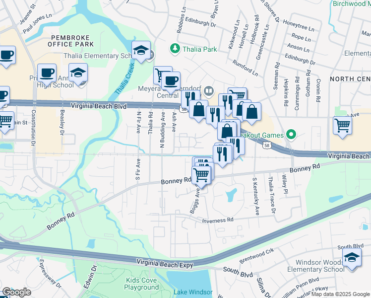 map of restaurants, bars, coffee shops, grocery stores, and more near 4218 Thalia Station Circle in Virginia Beach