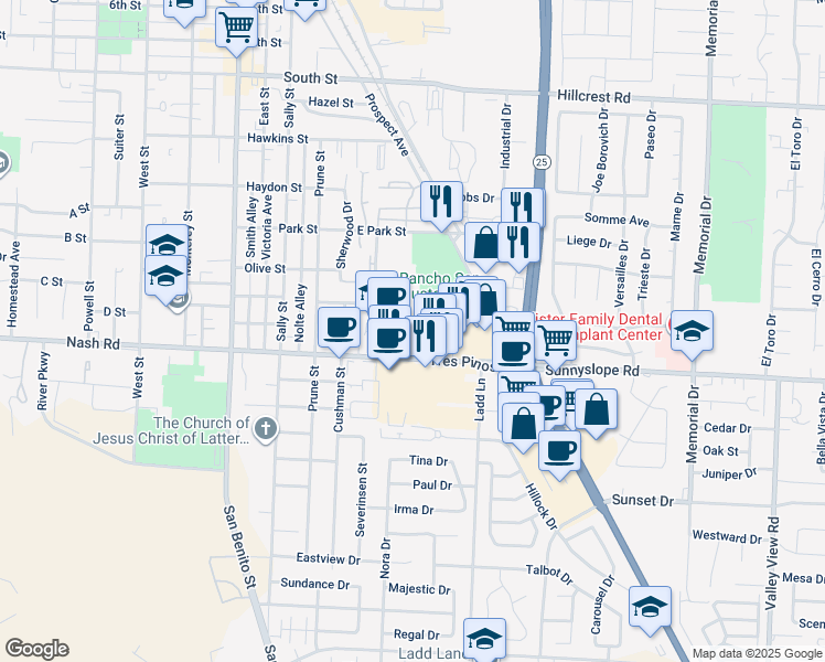 map of restaurants, bars, coffee shops, grocery stores, and more near 330 Tres Pinos Road in Hollister