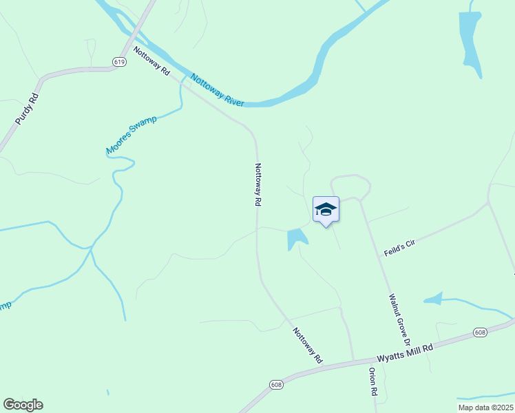 map of restaurants, bars, coffee shops, grocery stores, and more near Nottoway Road in Greensville County