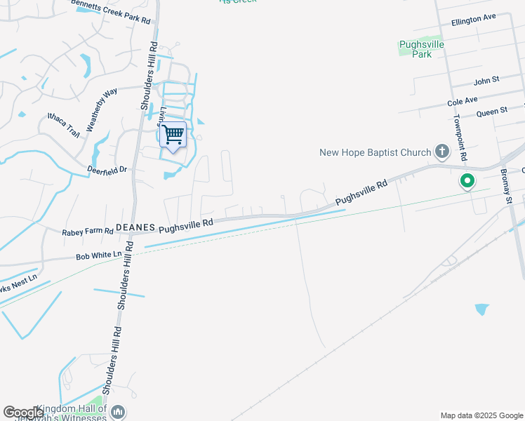 map of restaurants, bars, coffee shops, grocery stores, and more near 3913 Pughsville Road in Suffolk