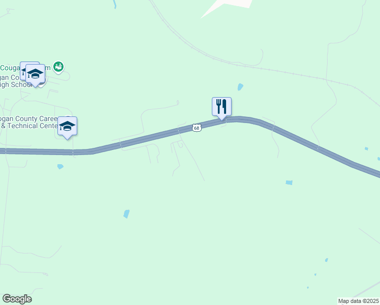 map of restaurants, bars, coffee shops, grocery stores, and more near Sawmill Spur in Logan County