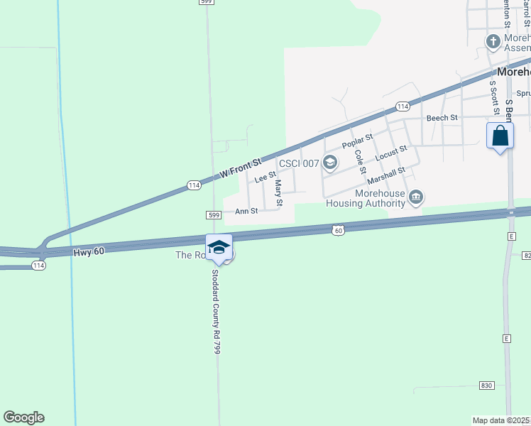 map of restaurants, bars, coffee shops, grocery stores, and more near 213 Laura Street in Morehouse