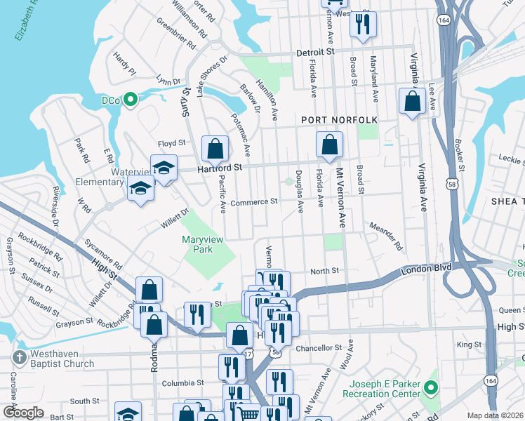 map of restaurants, bars, coffee shops, grocery stores, and more near 812 Vermont Avenue in Portsmouth