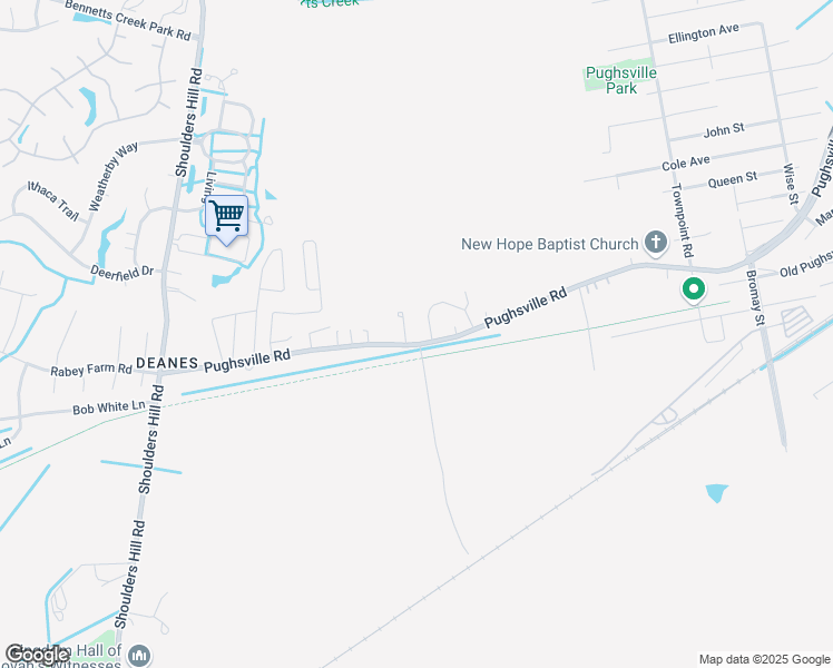 map of restaurants, bars, coffee shops, grocery stores, and more near 3972 Pughsville Road in Suffolk