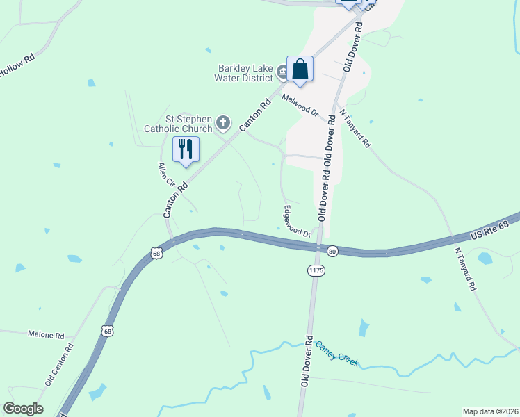 map of restaurants, bars, coffee shops, grocery stores, and more near 36 Stonegate Drive in Cadiz