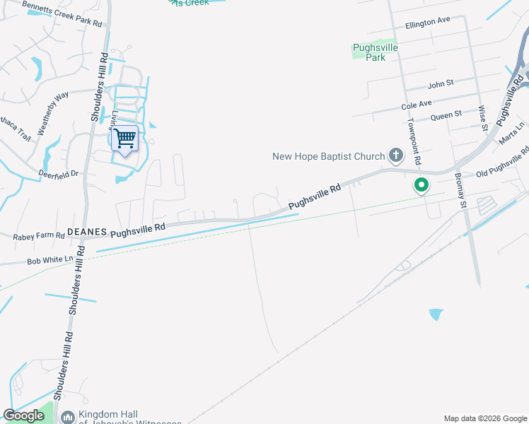 map of restaurants, bars, coffee shops, grocery stores, and more near 4016 Pughsville Road in Suffolk