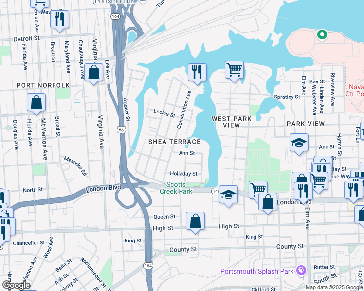 map of restaurants, bars, coffee shops, grocery stores, and more near 2005 Chelsea Street in Portsmouth
