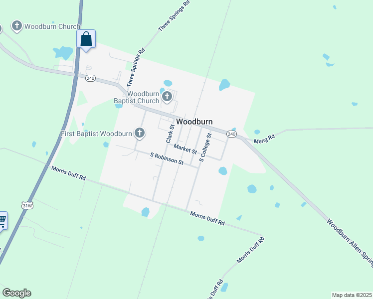 map of restaurants, bars, coffee shops, grocery stores, and more near Market Street in Woodburn