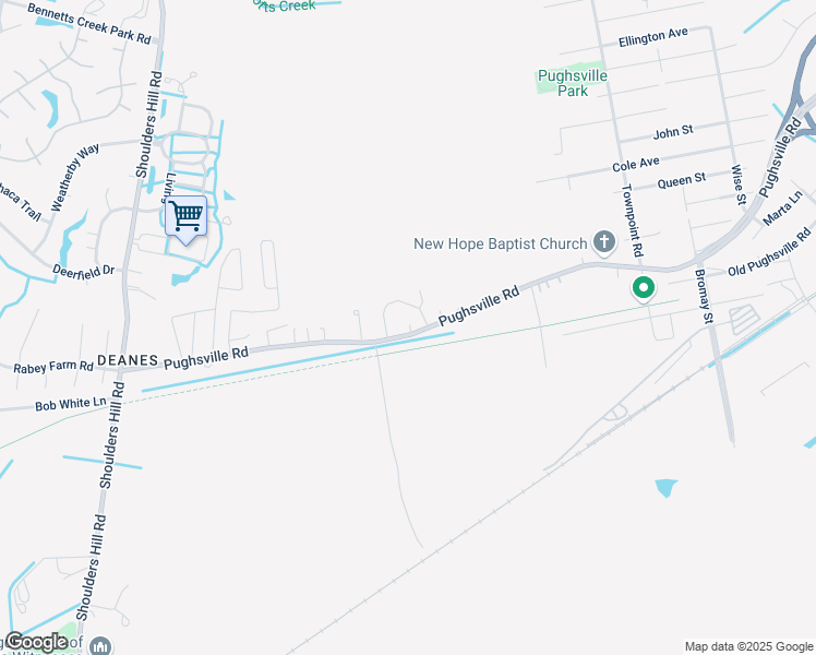 map of restaurants, bars, coffee shops, grocery stores, and more near 4020 Pughsville Road in Suffolk