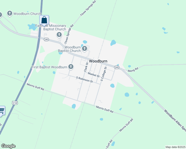 map of restaurants, bars, coffee shops, grocery stores, and more near Market Street in Woodburn