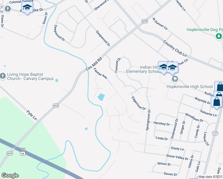 map of restaurants, bars, coffee shops, grocery stores, and more near 213 Fairfax Avenue in Hopkinsville