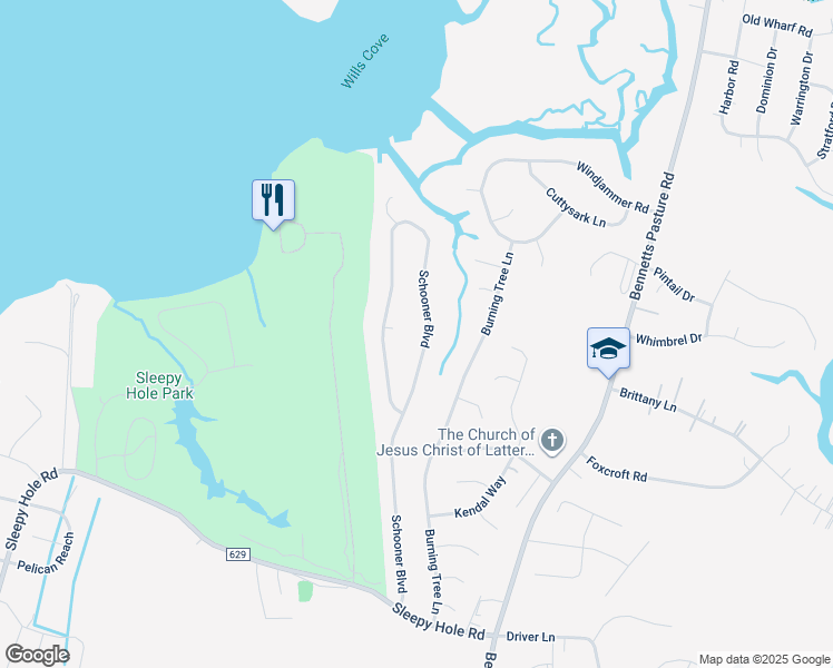 map of restaurants, bars, coffee shops, grocery stores, and more near 4657 Schooner Boulevard in Suffolk