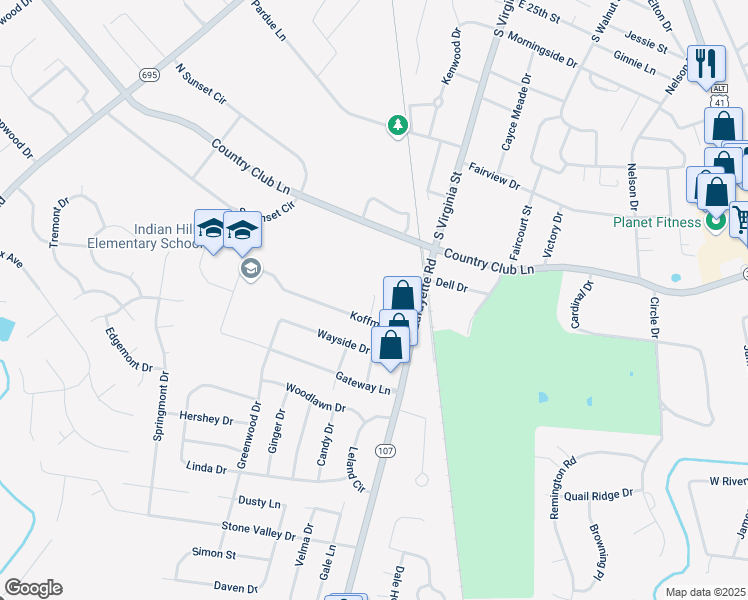 map of restaurants, bars, coffee shops, grocery stores, and more near 106 Koffman Drive in Hopkinsville