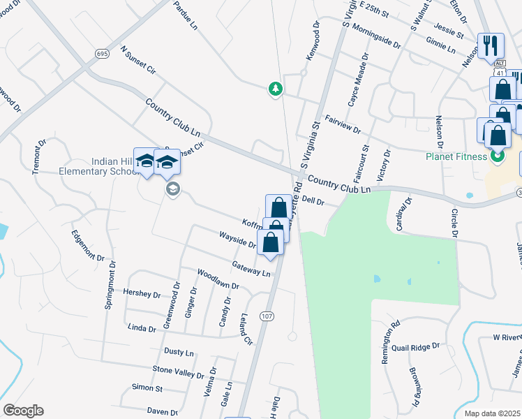map of restaurants, bars, coffee shops, grocery stores, and more near 102 Charlie Court in Hopkinsville