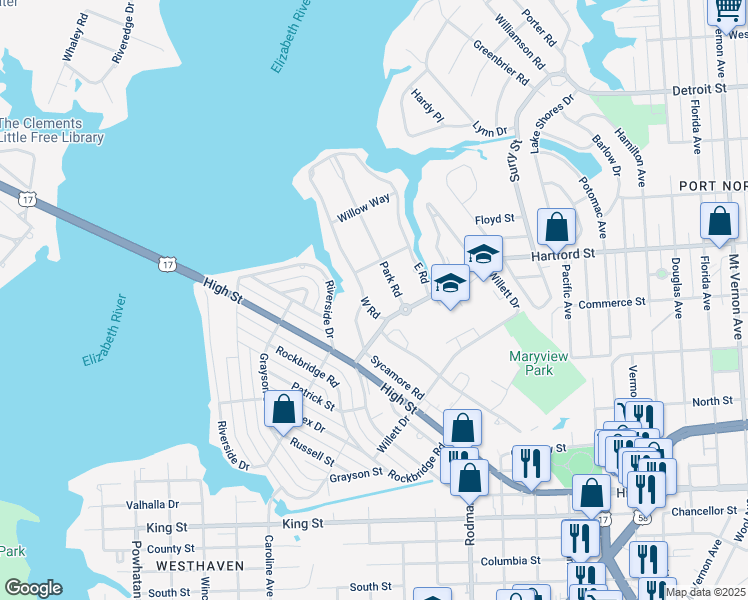 map of restaurants, bars, coffee shops, grocery stores, and more near 311 West Road in Portsmouth