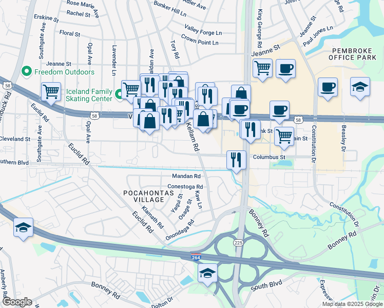 map of restaurants, bars, coffee shops, grocery stores, and more near 4817 Columbus Street in Virginia Beach