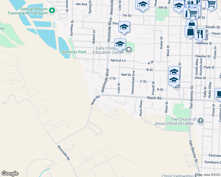 map of restaurants, bars, coffee shops, grocery stores, and more near 947 Del Rio Drive in Hollister