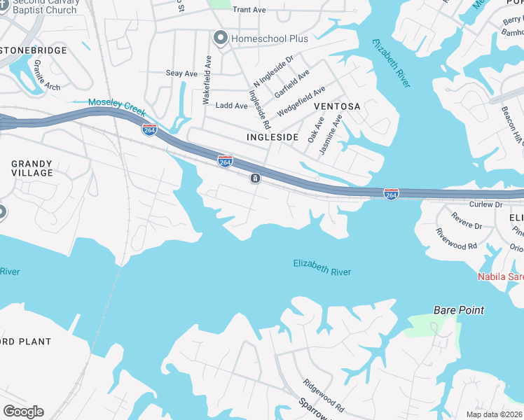 map of restaurants, bars, coffee shops, grocery stores, and more near 3611 Utah Avenue in Norfolk
