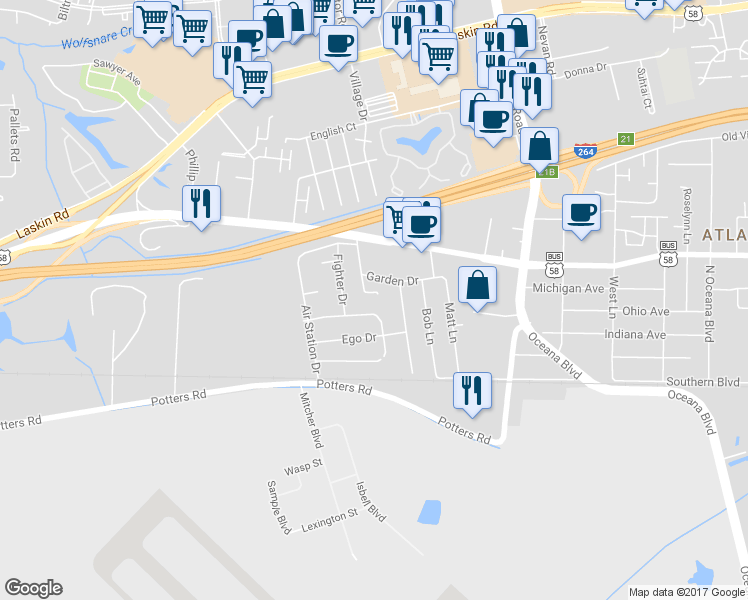 map of restaurants, bars, coffee shops, grocery stores, and more near 1809 Riddle Avenue in Virginia Beach