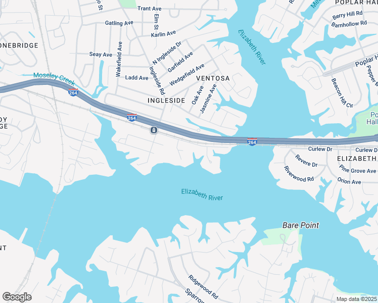 map of restaurants, bars, coffee shops, grocery stores, and more near 3659 Mississippi Avenue in Norfolk