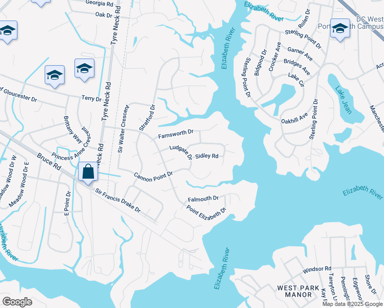 map of restaurants, bars, coffee shops, grocery stores, and more near 3720 Sidley Road in Chesapeake
