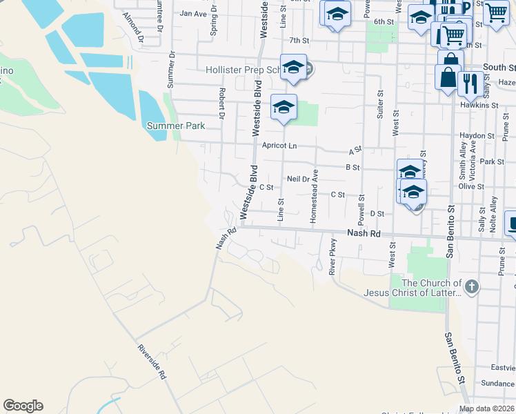 map of restaurants, bars, coffee shops, grocery stores, and more near 1350 Carmela Court in Hollister
