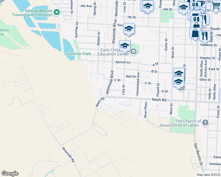 map of restaurants, bars, coffee shops, grocery stores, and more near 1350 Carmela Court in Hollister