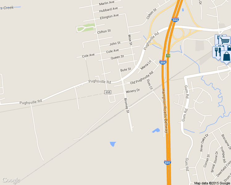 map of restaurants, bars, coffee shops, grocery stores, and more near 5232 Winery Drive in Chesapeake