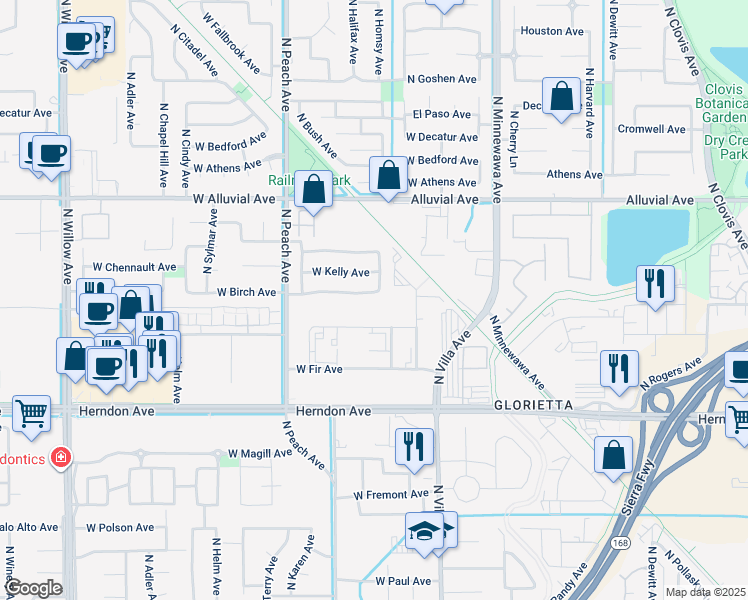 map of restaurants, bars, coffee shops, grocery stores, and more near 230 W Birch Ave in Clovis