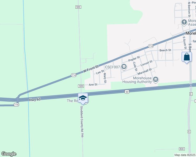 map of restaurants, bars, coffee shops, grocery stores, and more near 213 Laura Street in Morehouse