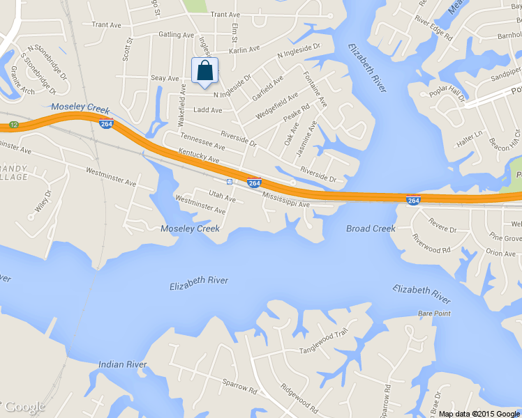 map of restaurants, bars, coffee shops, grocery stores, and more near 3653 Foxwell Lane in Norfolk
