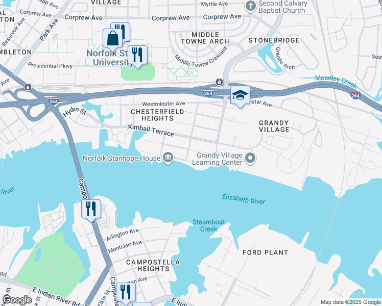 map of restaurants, bars, coffee shops, grocery stores, and more near 2803 Marlboro Ave in Norfolk