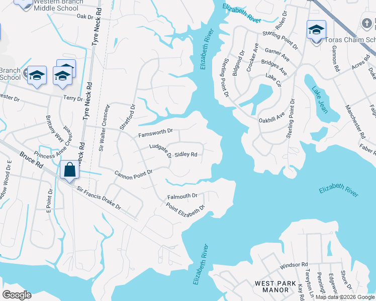map of restaurants, bars, coffee shops, grocery stores, and more near 3704 Sidley Road in Chesapeake
