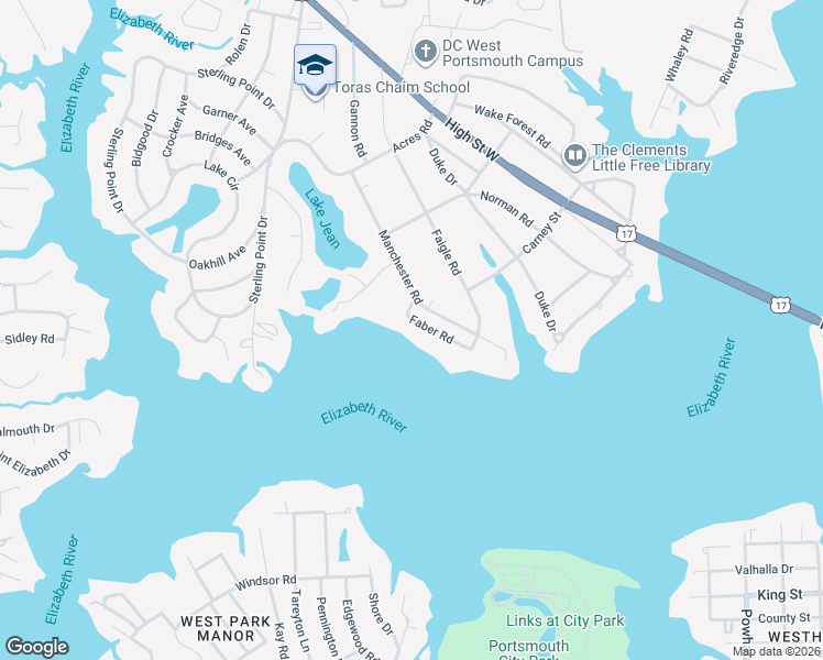 map of restaurants, bars, coffee shops, grocery stores, and more near 4133 Faber Road in Portsmouth