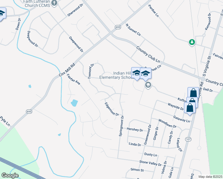 map of restaurants, bars, coffee shops, grocery stores, and more near 108 Springmont Drive in Hopkinsville