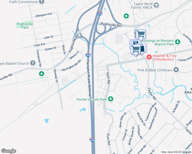 map of restaurants, bars, coffee shops, grocery stores, and more near 3012 Trappers Run in Chesapeake