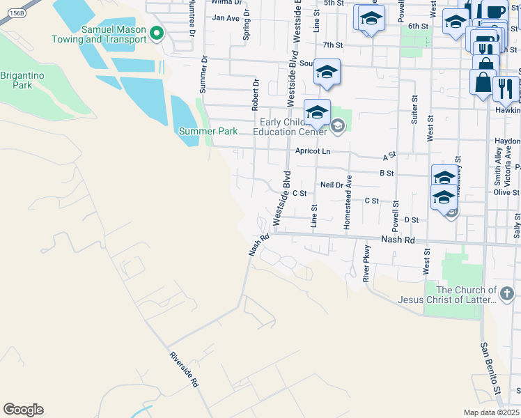 map of restaurants, bars, coffee shops, grocery stores, and more near 1011 Del Rio Court in Hollister