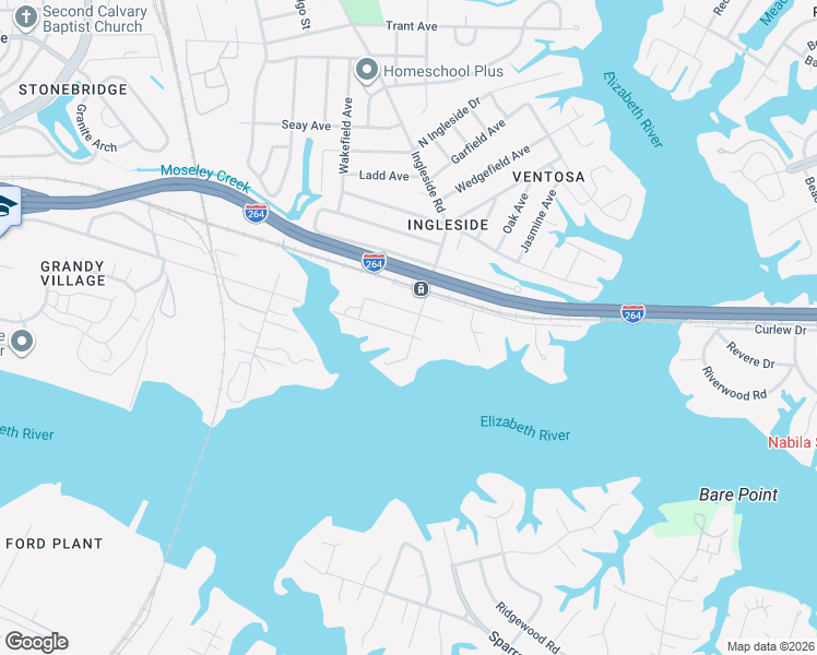 map of restaurants, bars, coffee shops, grocery stores, and more near 3576 Westminster Avenue in Norfolk
