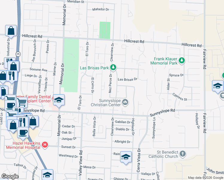 map of restaurants, bars, coffee shops, grocery stores, and more near 1231 Nez Perce Drive in Hollister