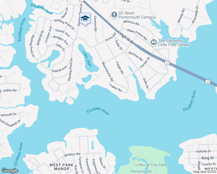map of restaurants, bars, coffee shops, grocery stores, and more near 4133 Faber Road in Portsmouth