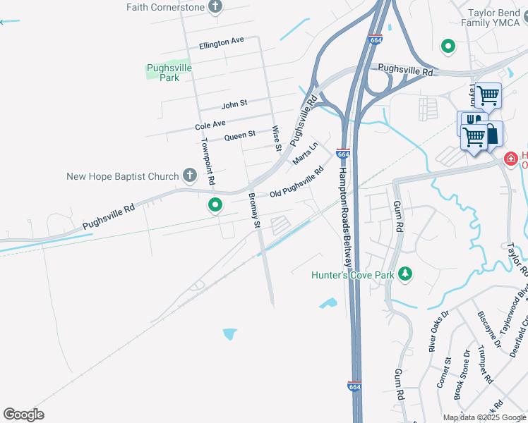 map of restaurants, bars, coffee shops, grocery stores, and more near 5148 Winery Drive in Chesapeake
