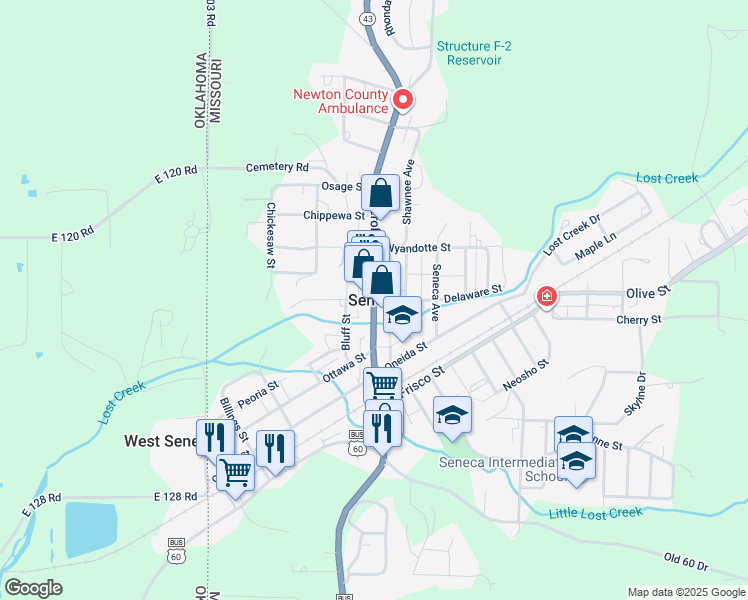map of restaurants, bars, coffee shops, grocery stores, and more near in Seneca