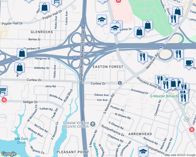 map of restaurants, bars, coffee shops, grocery stores, and more near 108 Bristol Avenue in Norfolk