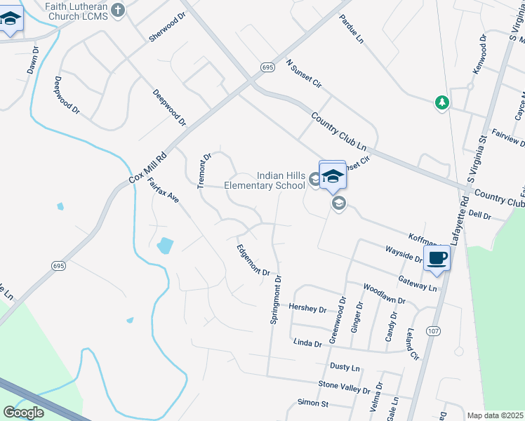 map of restaurants, bars, coffee shops, grocery stores, and more near 108 Springmont Drive in Hopkinsville