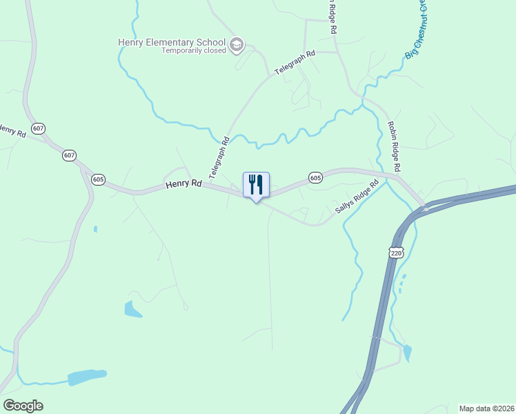 map of restaurants, bars, coffee shops, grocery stores, and more near 40 Sallys Ridge Road in Henry