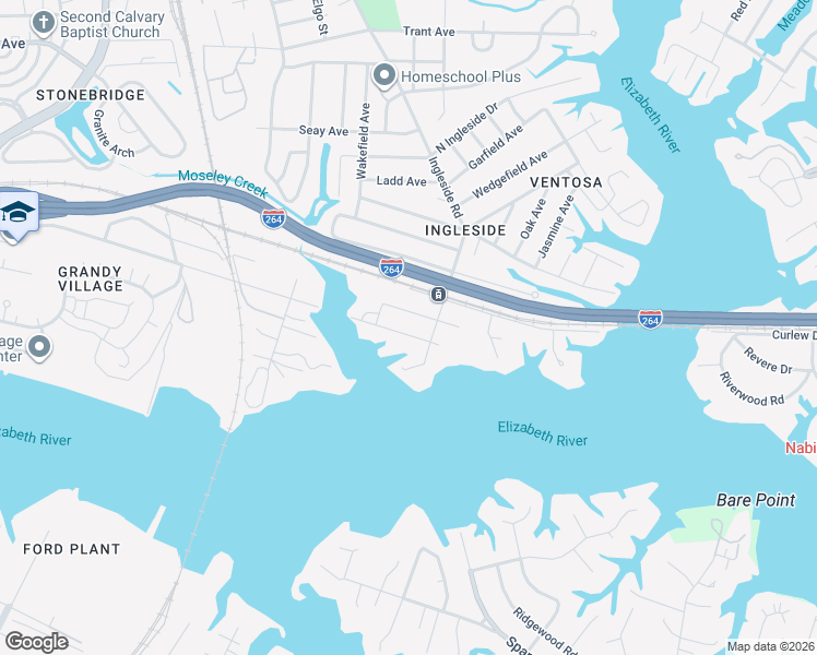map of restaurants, bars, coffee shops, grocery stores, and more near 3576 Westminster Avenue in Norfolk
