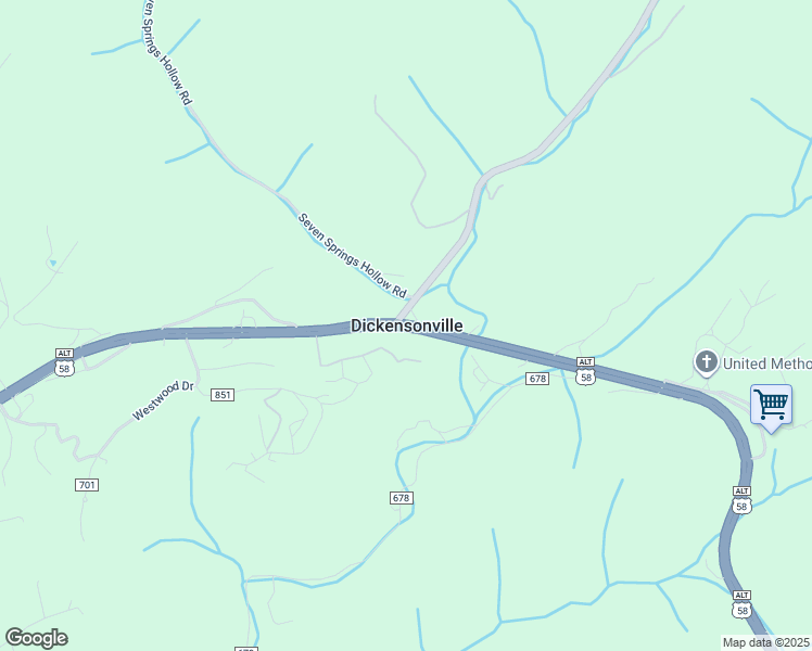 map of restaurants, bars, coffee shops, grocery stores, and more near in Dickensonville